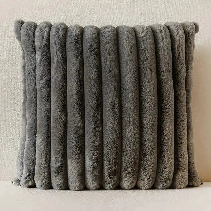 Pillow case stripe corduroy grey plush fabric for sofa, bedroom or car decor