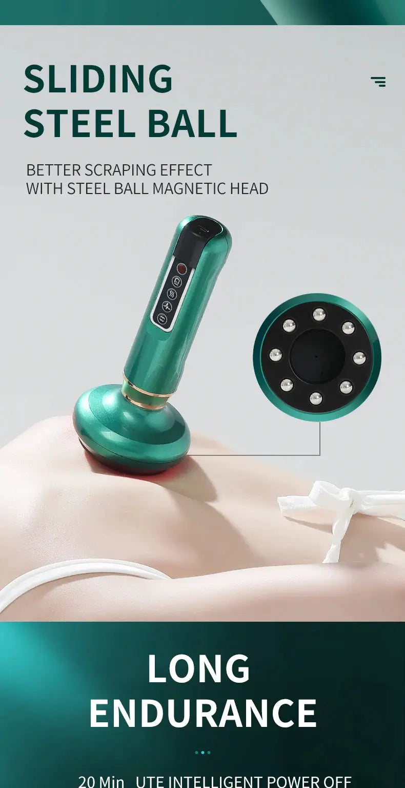 Tricolor electric massager by Simples Market with vacuum suction head and steel-ball magnetic plate
