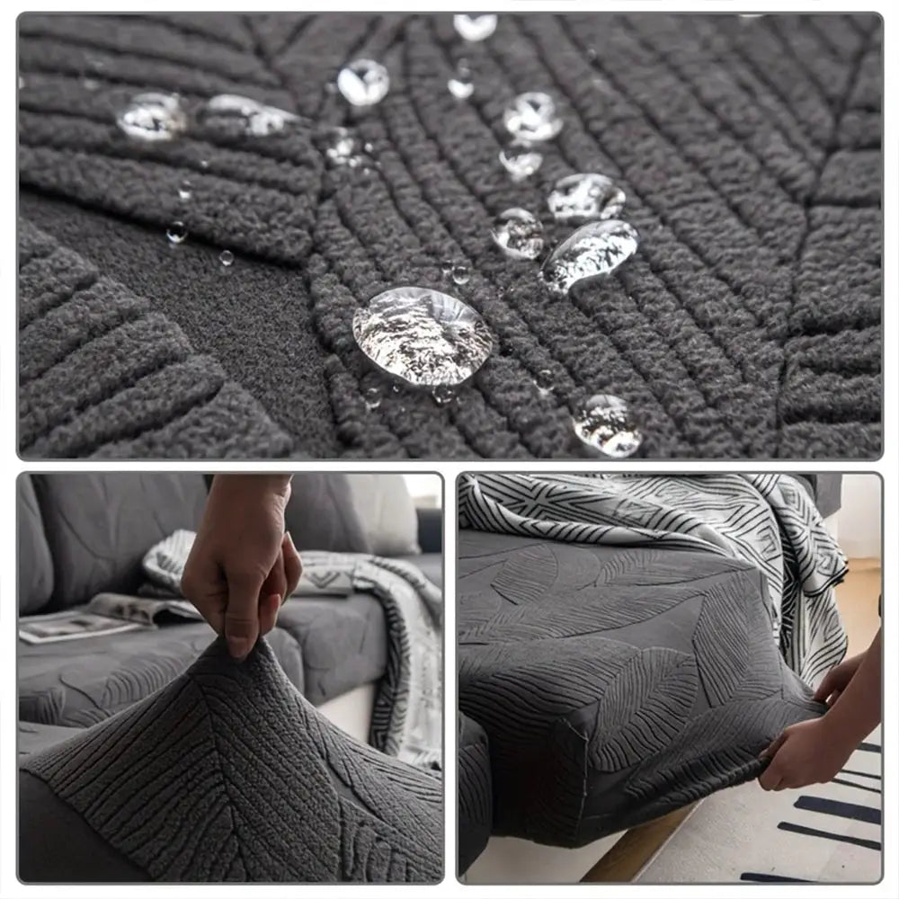Sofa seat cushion cover by Simples Market, waterproof jacquard fabric in dark gray.