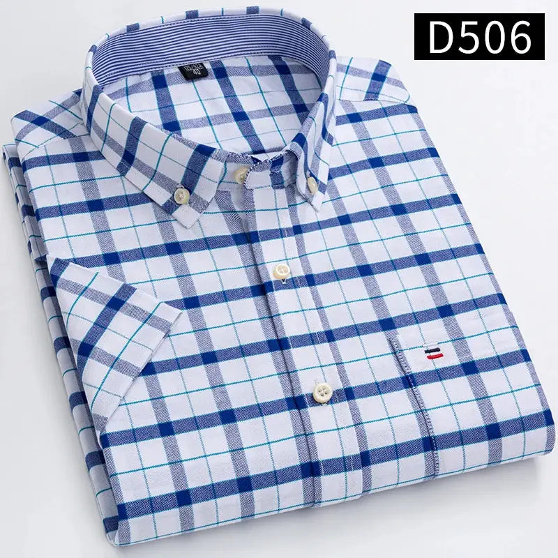 Men's plaid oxford shirt by Simples Market, 100% cotton, blue/white check, regular fit