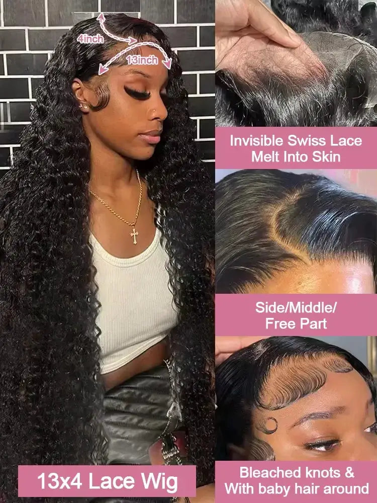 Burmese Raw 250 Density 30 Inch Deep Wave Curly HD Lace Front Wig 13x6 13x4 Glueless Closure For Women Human Hair