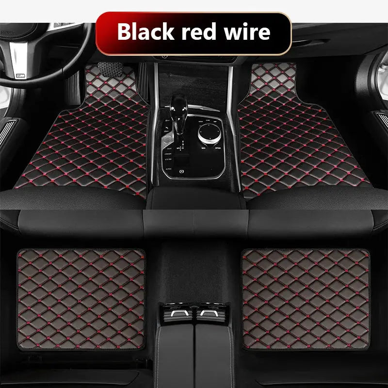 SEAMETAL 4Pcs Car Floor Mats Set by Simples Market, black with red diamond stitching, waterproof all-weather