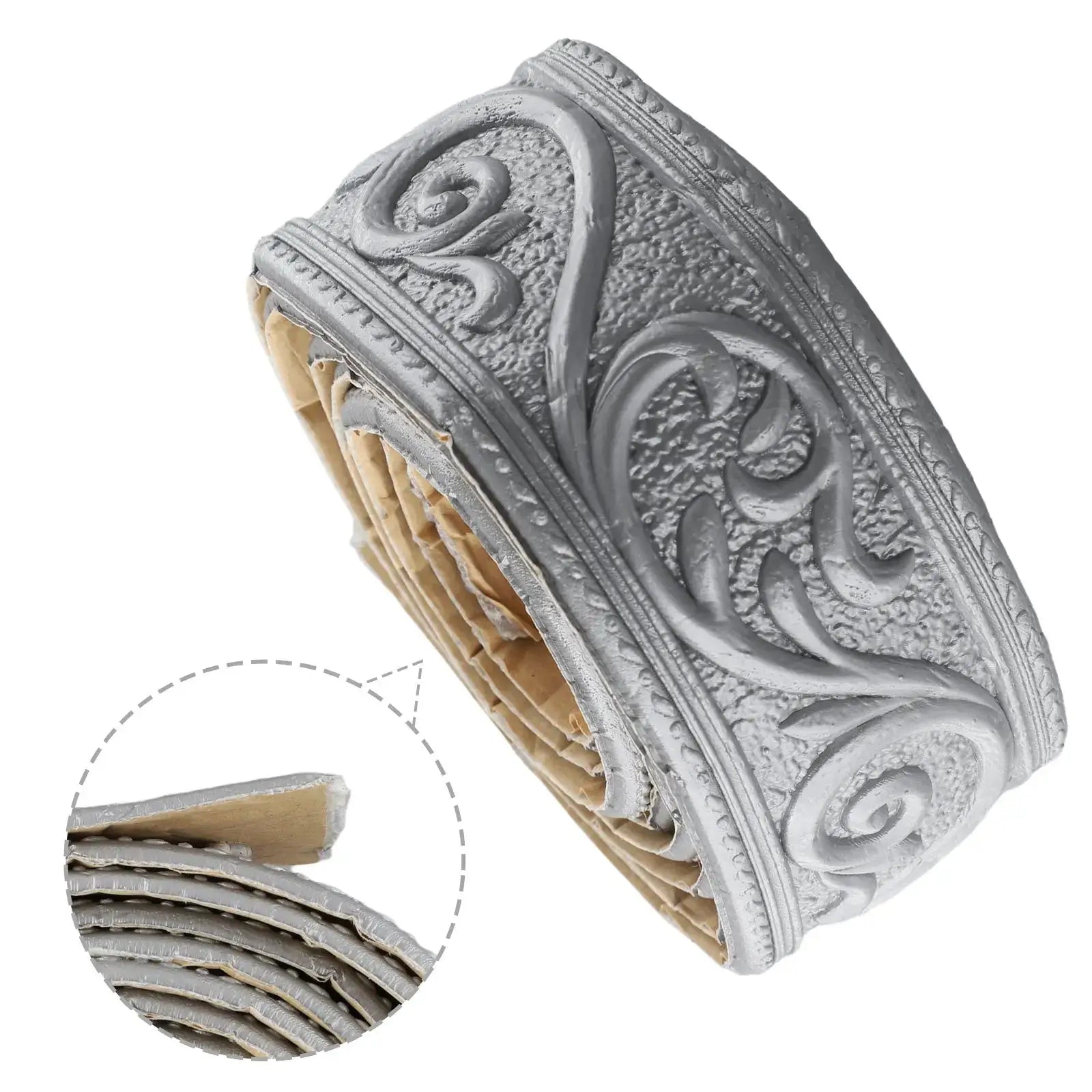 3D wall trim border roll with ornate scroll pattern, gray self-adhesive waterproof baseboard wallpaper Simples Market