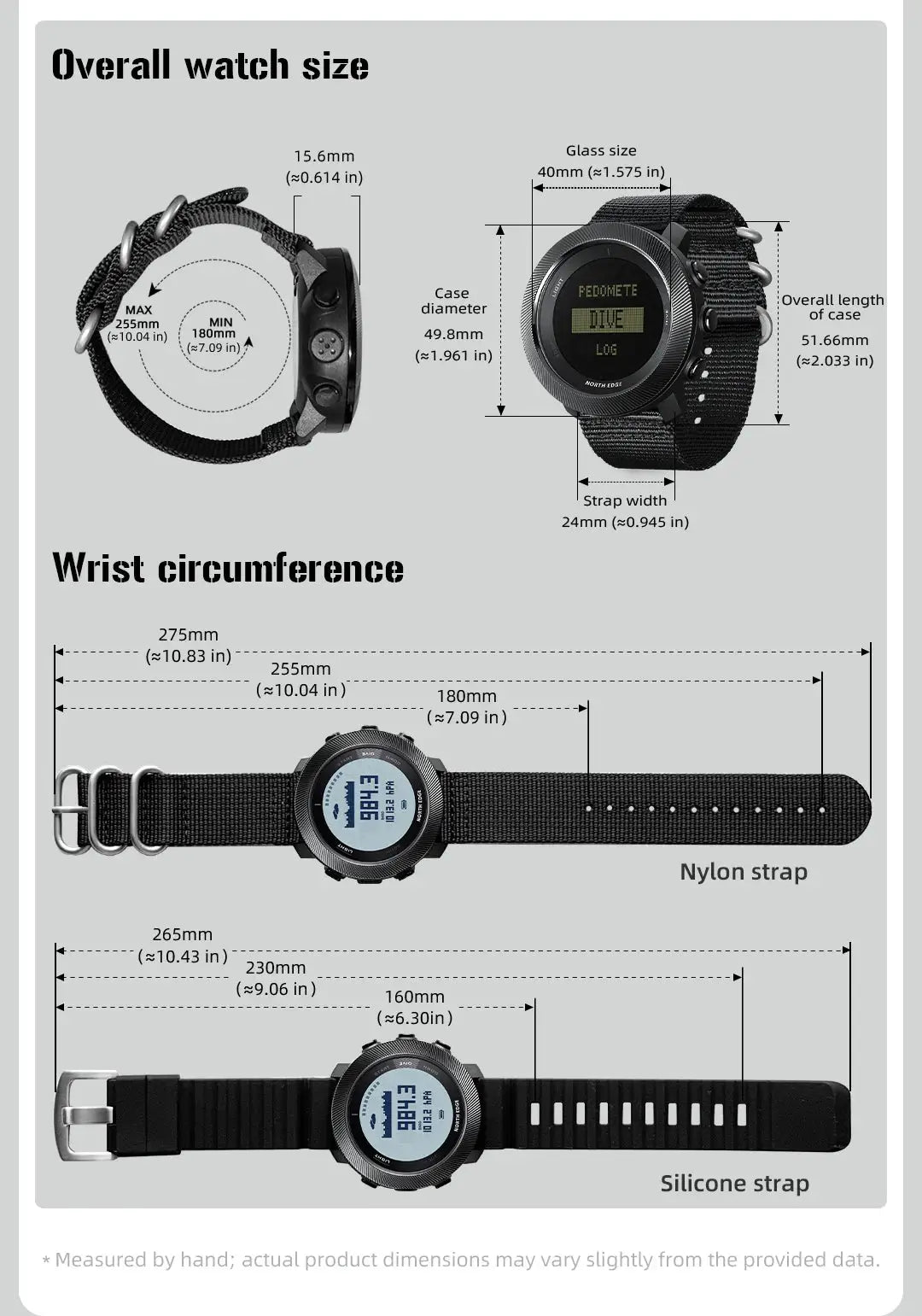 North Edge Apache-D digital dive watch with black nylon and silicone straps; two watches shown