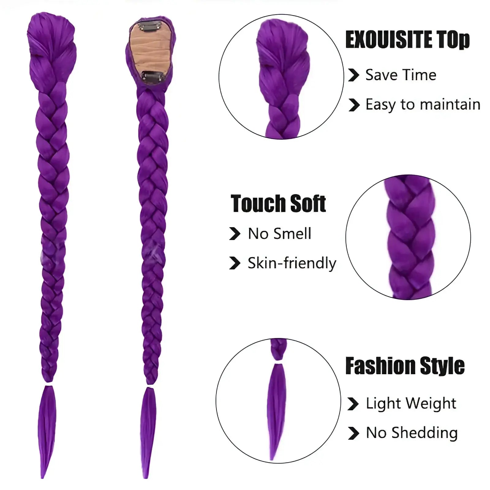 26 Inch Synthetic Braided Purple Hair Ponytail Rumi Costume Hairstyle Clips For Kids Girls Halloween Christmas