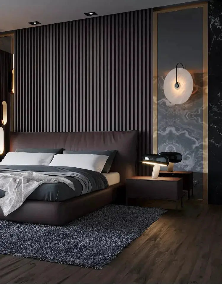 Nordic LED white marble moon wall sconce by Simples Market for bedside, modern bedroom decor