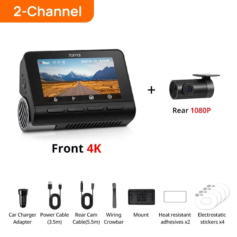 70mai 4K Dash Cam A800SE with rear 1080P camera and accessories kit