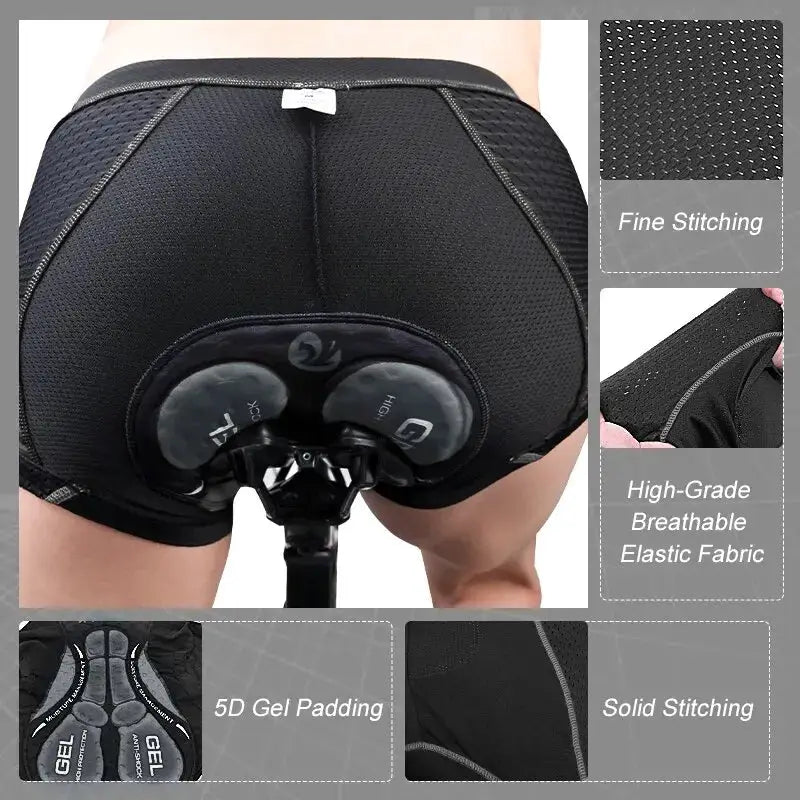 X-TIGER men's cycling underwear with 5D gel padding; black MTB boxer shorts, breathable elastic fabric.