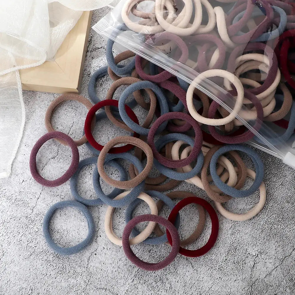 NovaHair 50 Pcs Mixed Colors Hair Bands 4 Cm Elastic Hair Ties Ponytail Holders Gentle Hold For Everyday Ponytails