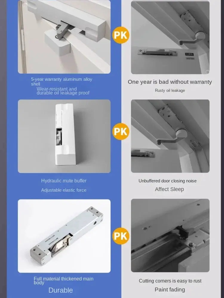 Door closer with stopper by Simples Market, silver aluminum alloy body