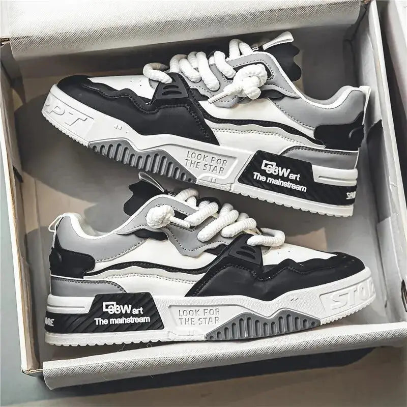 Men's skate shoes by Simples Market, white/black/gray sneakers with a chunky non-slip sole.