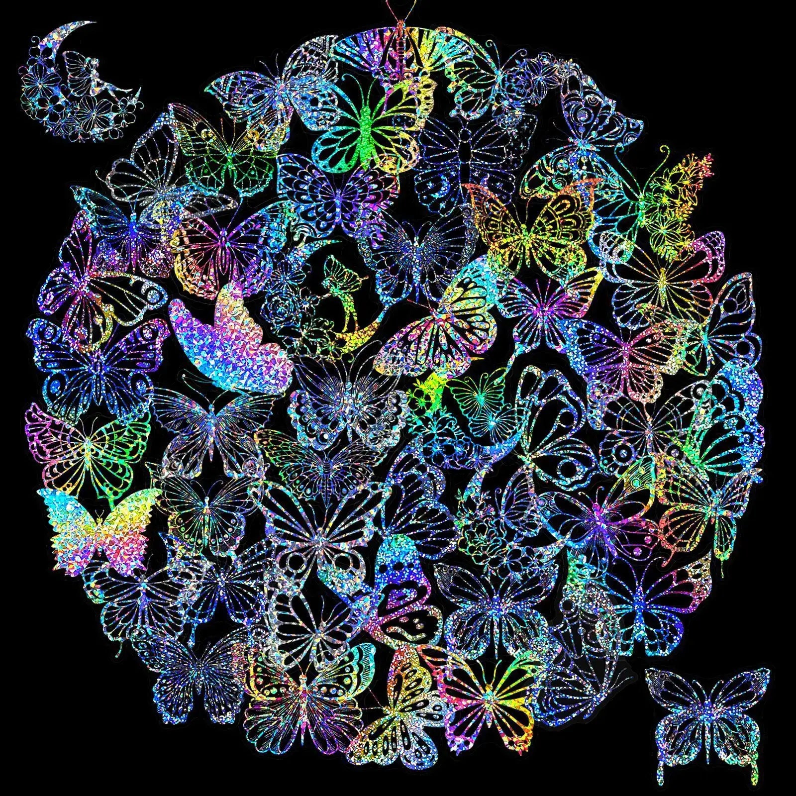 100 Pack Transparent Butterfly Laser Stickers Holographic PET For Laptop Water Bottles And Helmet Creative Retro Design