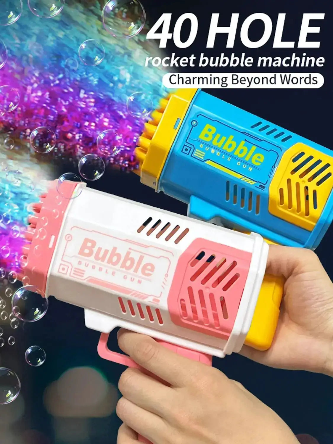 40 Hole Fully Automatic Outdoor Bubble Machine With Lights Battery Free No Bubble Water Included