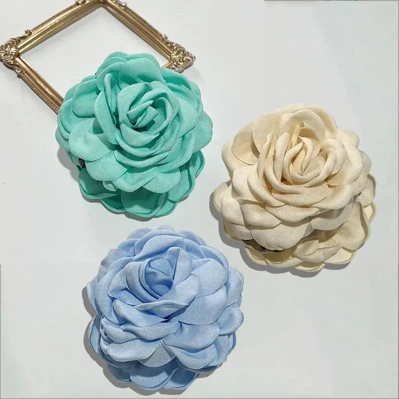Maison Rose French Fabric Rose Hair Claw Clips Durable Plastic With Delicate Floral Pattern For Women And Girls
