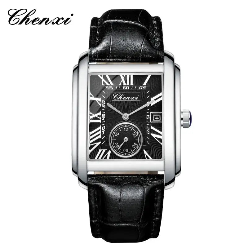Chenxi 8216 Mens Watch With Alloy Case Leather Strap Waterproof Military Calendar Quartz Movement
