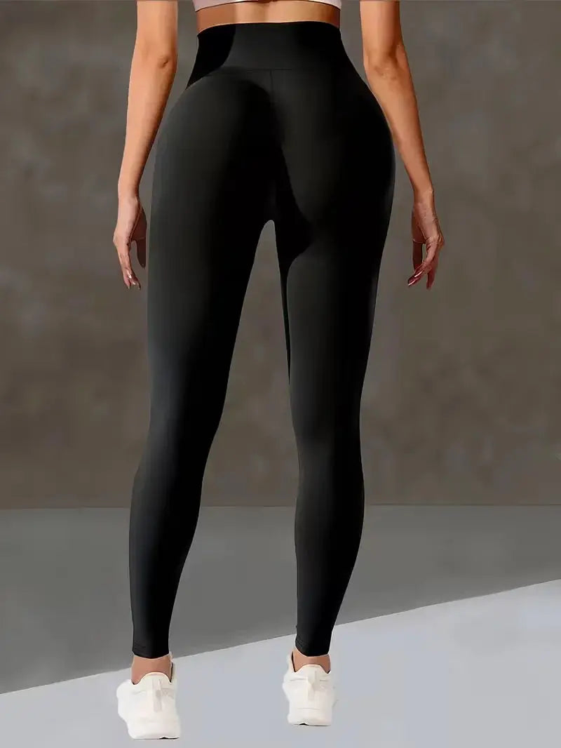 Simples Market Women's high waist yoga pants with wide waistband and butt-lifting design, black leggings