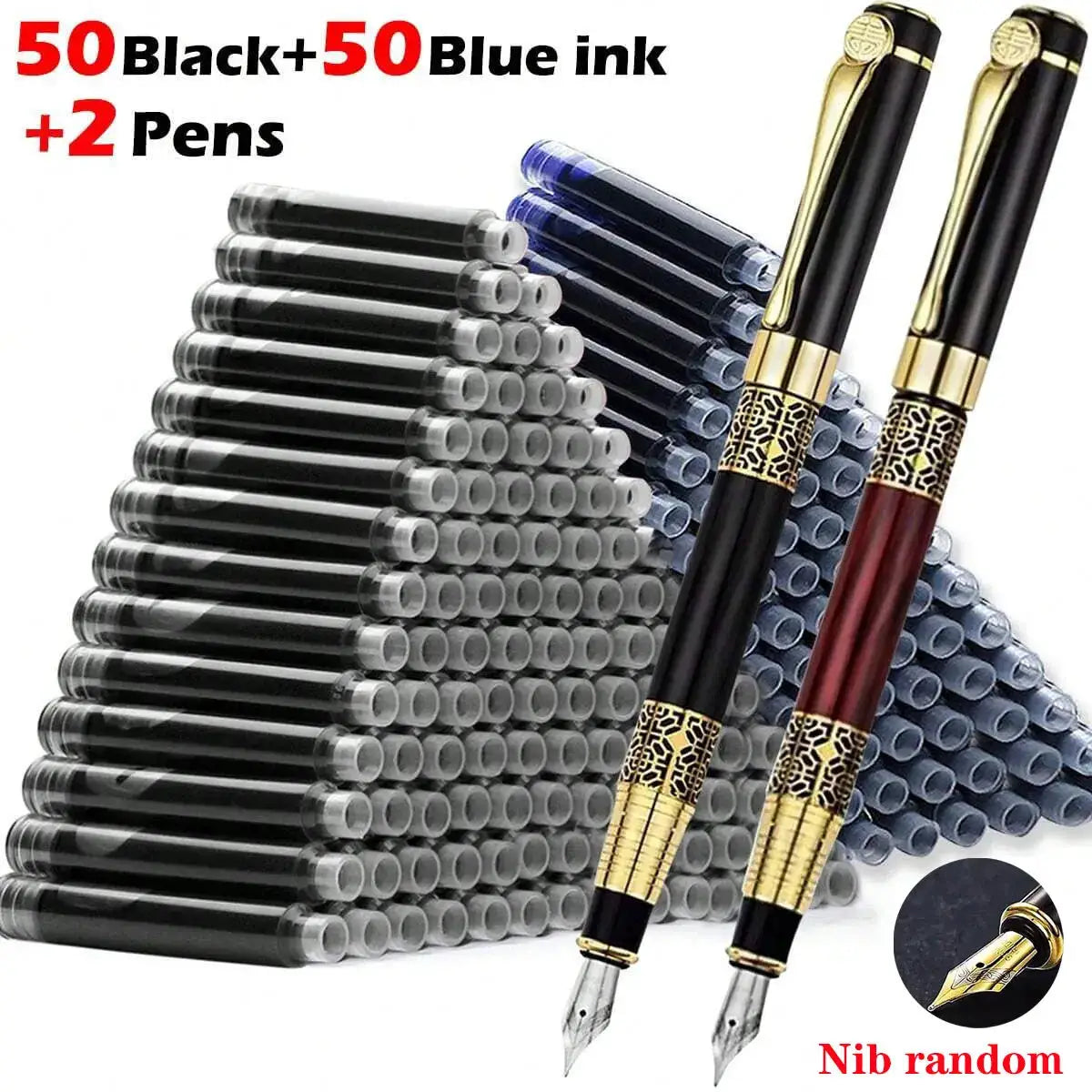 Retro Metal Fountain Pen 1 To 100 Piece Set With Replaceable Ink Elegant Gift For Writing Office And School Supplies
