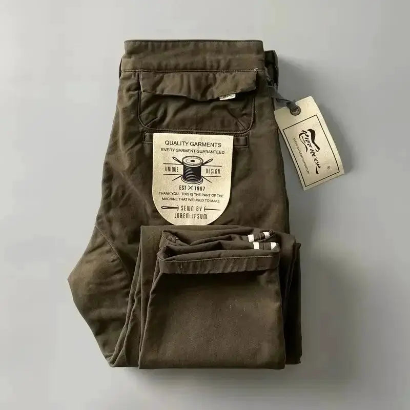 Cargo pants for men, Simples Market American style pure cotton brown, heavy-duty with loose straight-leg.