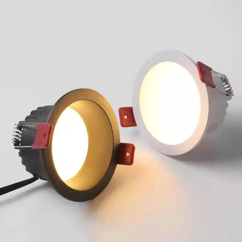 Round anti-glare LED recessed downlight set, 2-pack with gold/brass and white finishes, 7 cm hole, Simples Market
