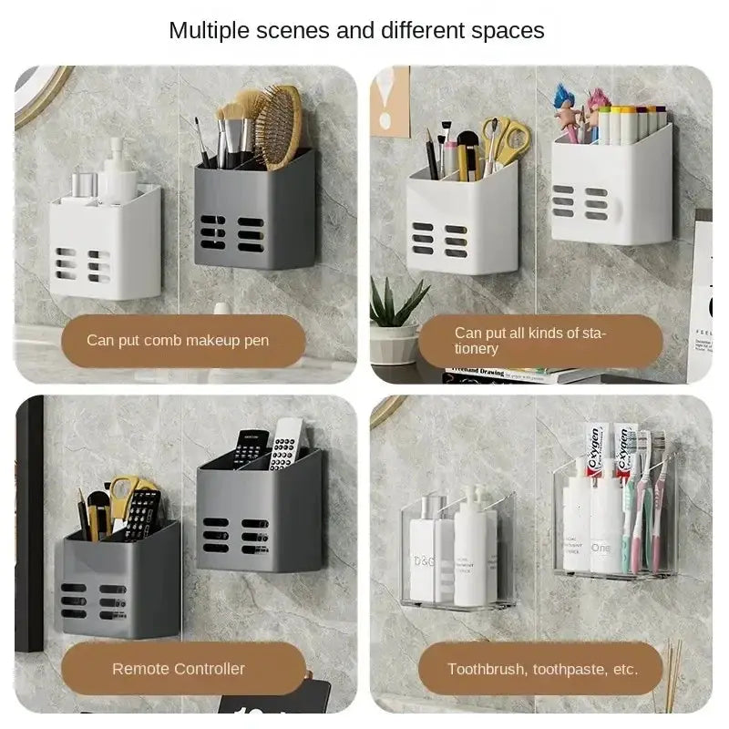 Simples Market two white and gray no-drill bathroom wall-mount organizers; holds brushes and toiletries