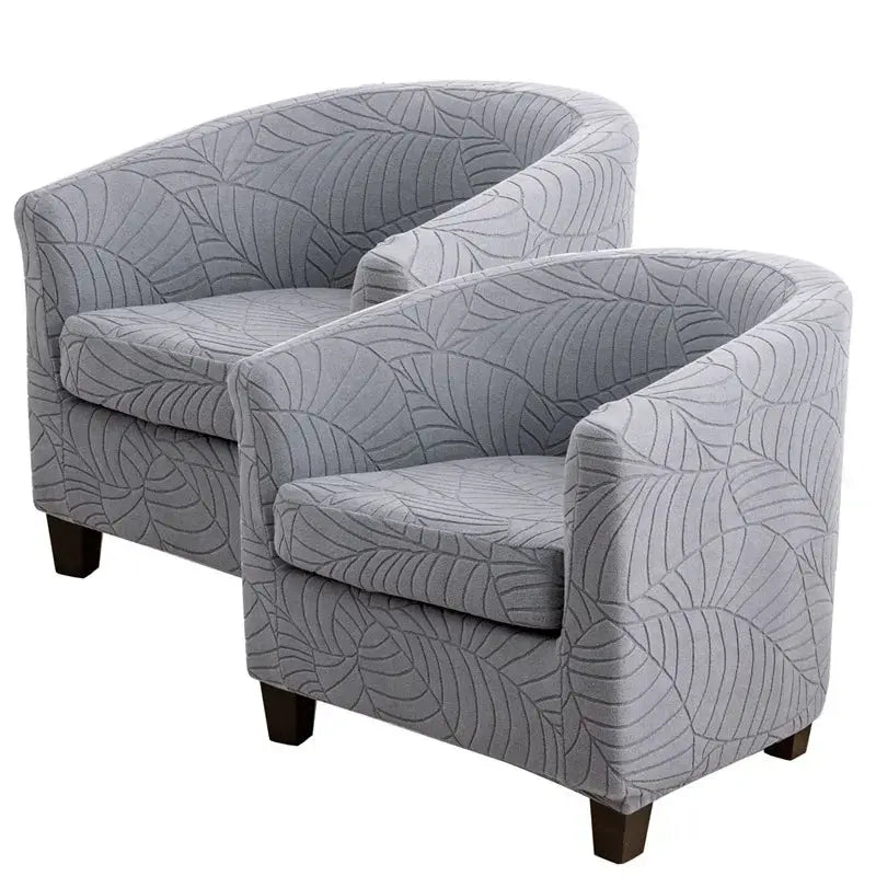 Pair of gray leaves jacquard tub chair slipcovers by Simples Market