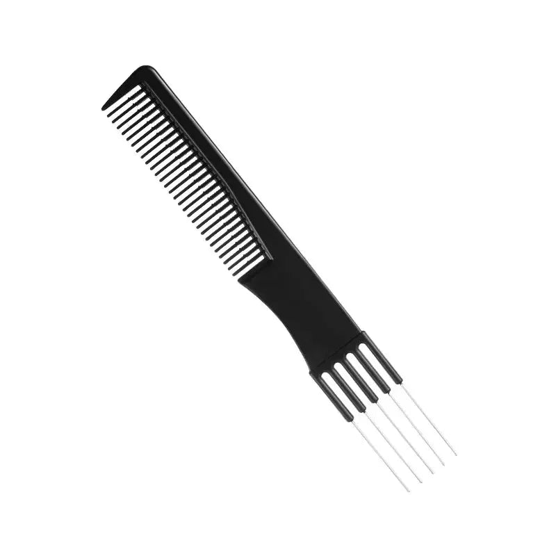 Simples Market hair comb brush styling tool with fine teeth and metal-prong section, black, portable