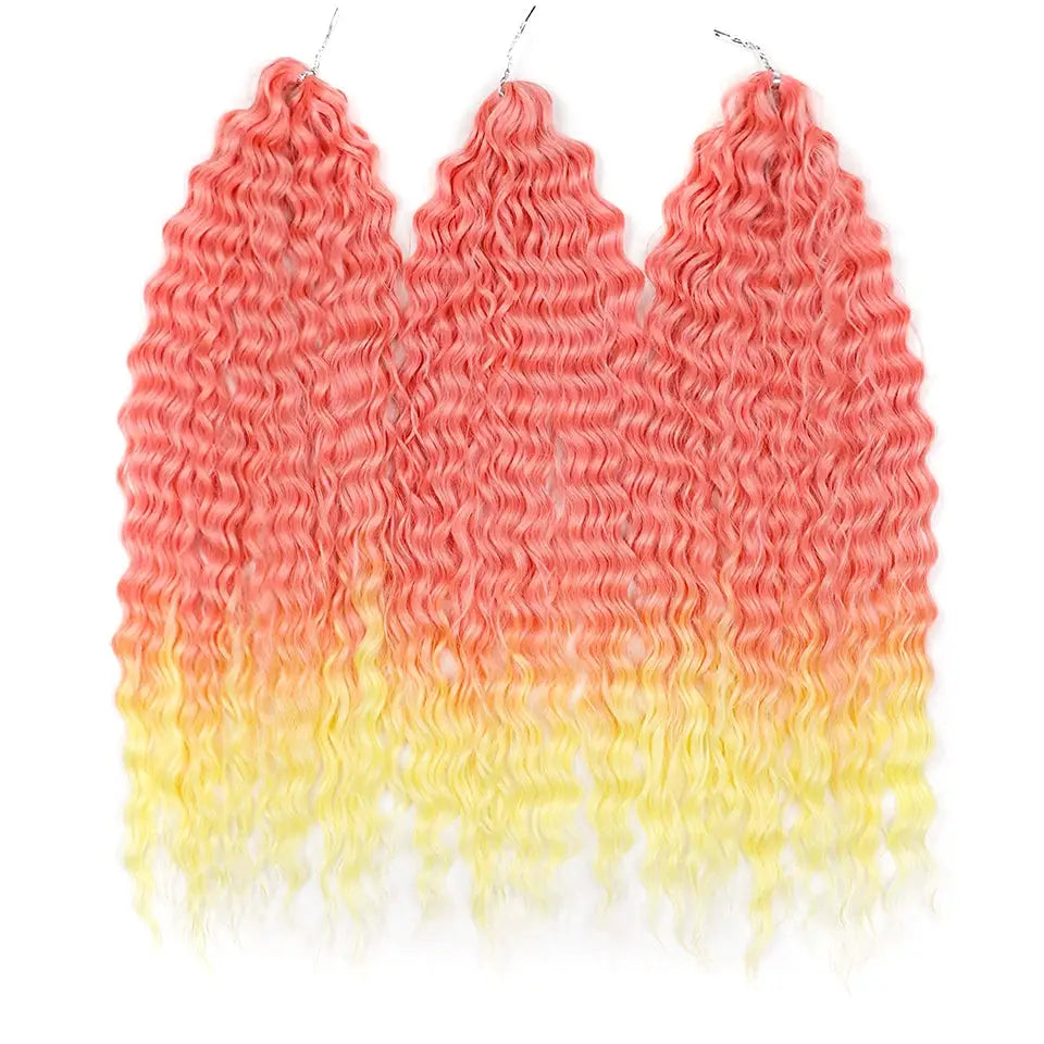 Ariel Synthetic Twist Crochet Hair by Simples Market, 3 bundles, 22in water-wave ombre pink-to-yellow.