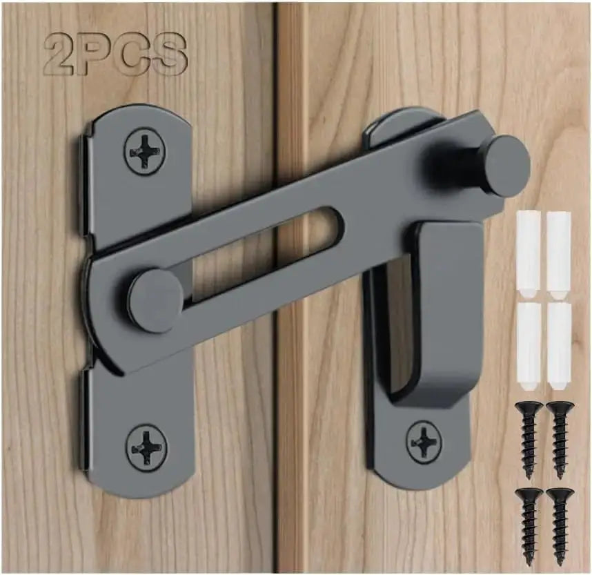 Barn door lock set, black, 180 Degree flip latch with mounting plates (2 pcs)