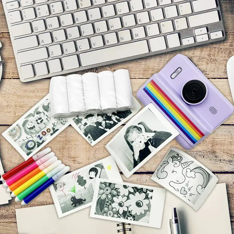 Kids Instant Camera With 32GB Memory Card And Color Pencils Dual Cameras Flashlight Educational Gift For Boys And Girls