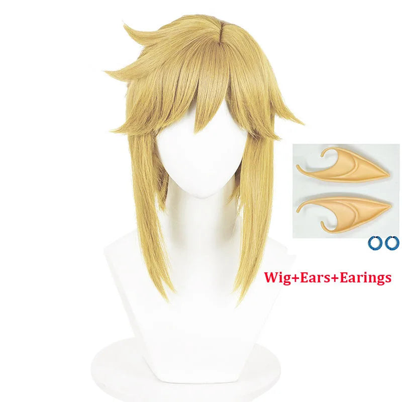 Simples Market Link cosplay blonde-brown heat-resistant synthetic wig with elf ears and earrings for Halloween