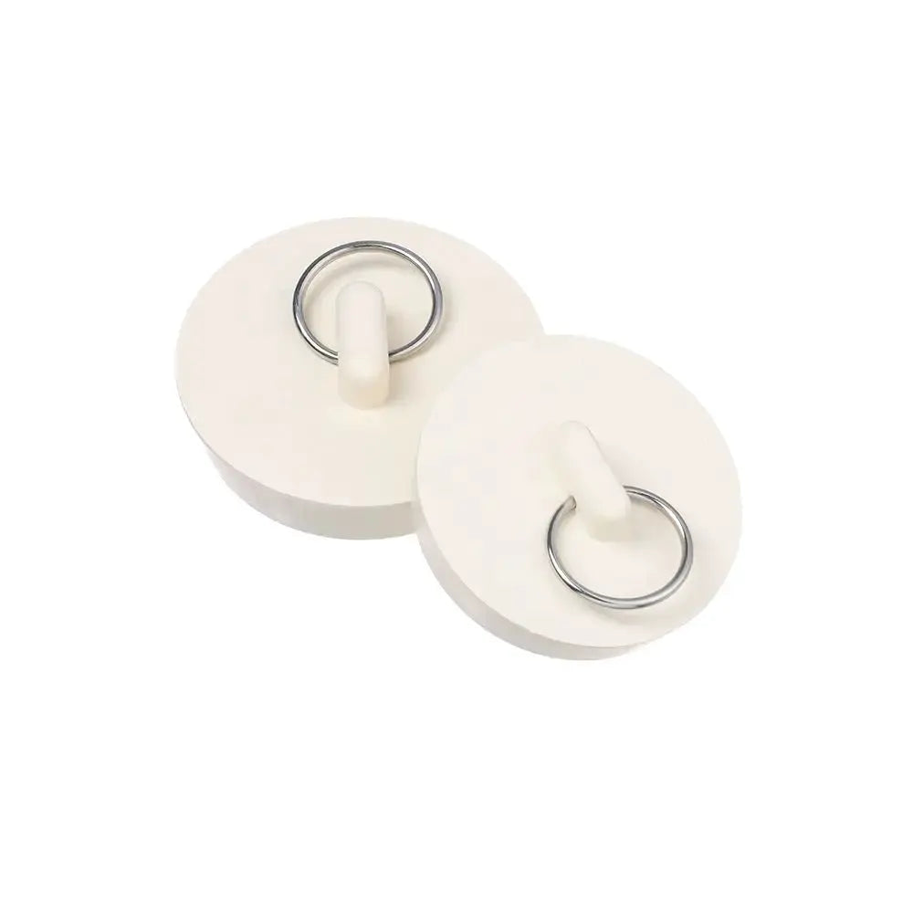 Simples Market rubber sink plug set, round white stoppers with metal ring, 2 pcs