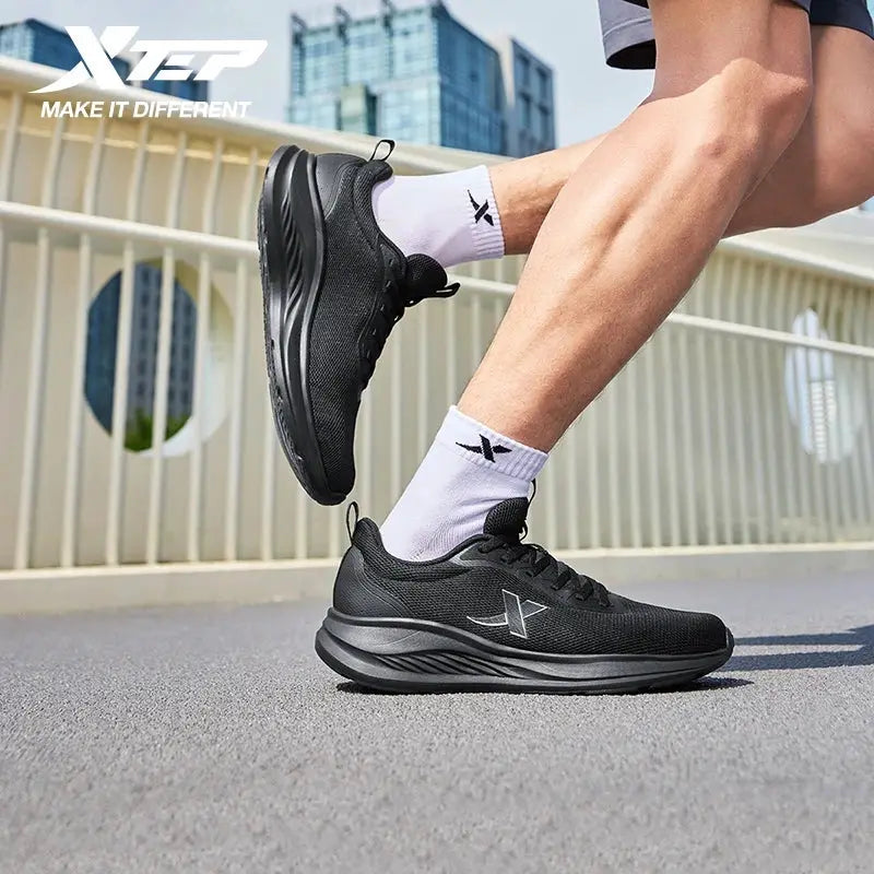 Xtep men's running shoes pair with breathable black mesh, lightweight soft-soled shock-absorbing design