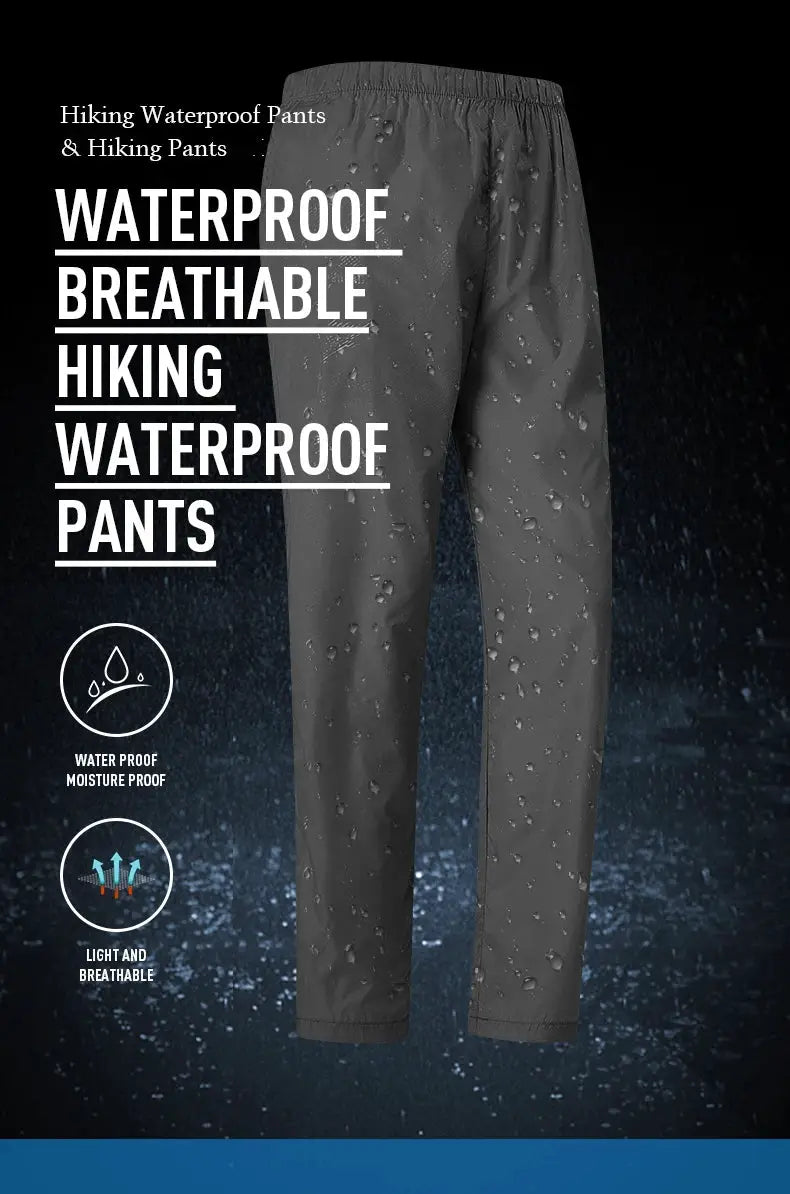 LNGXO waterproof hiking pants, unisex gray outdoor quick-dry rain trousers