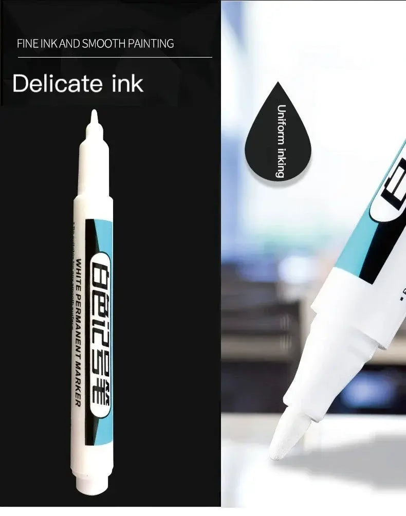 Simples Market white permanent paint marker set, 0.7mm tip, multi-surface for wood, plastic, glass, metal