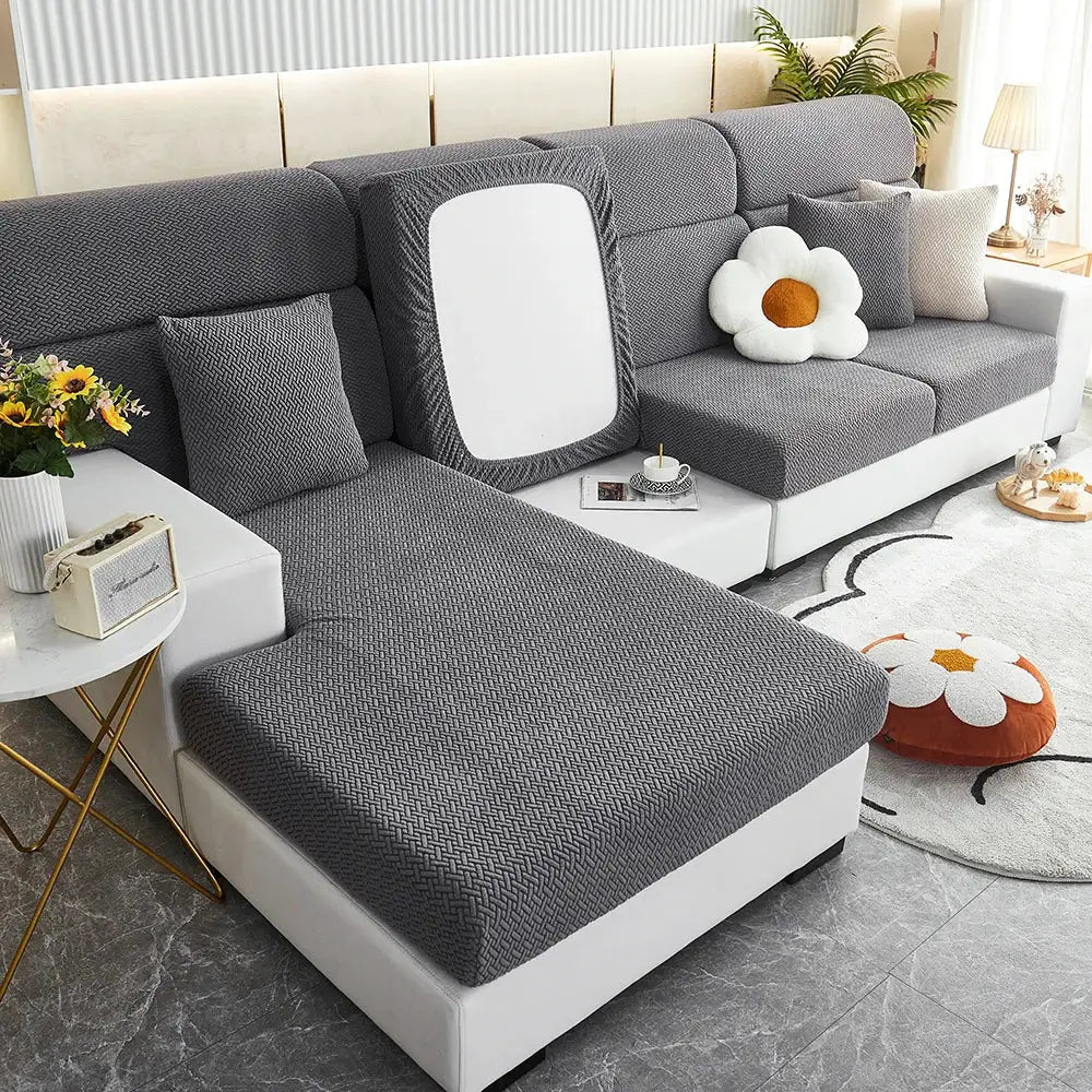 Jacquard Sofa Slipcover Twill Pattern Elastic Cover For L Shaped Sofas Loveseats Chairs Furniture Protector Living Room