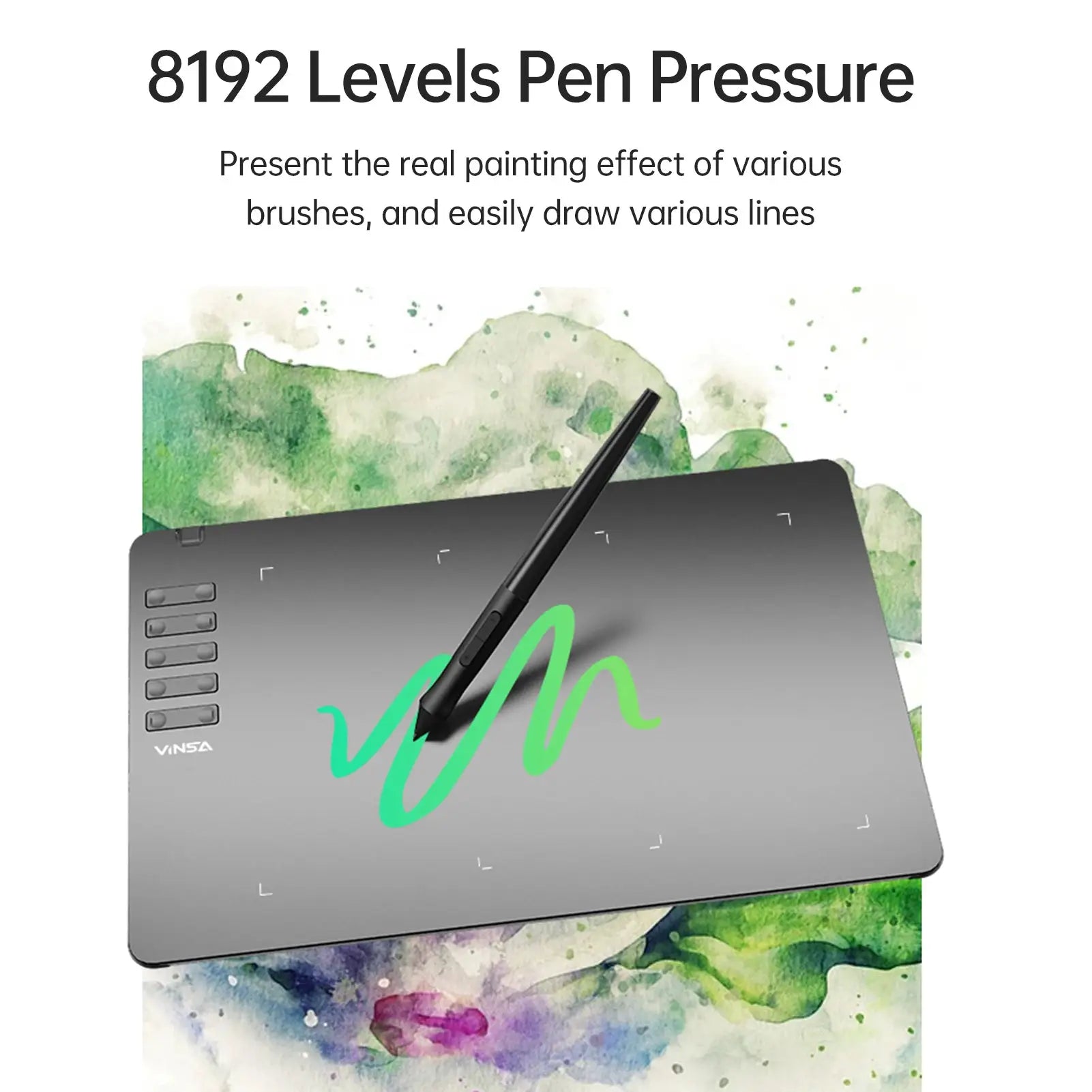 VINSA T1161 graphics drawing tablet, ultra-thin gray with battery-free stylus, 8192 pressure levels