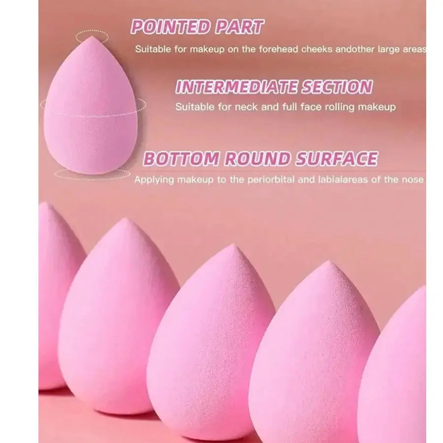 Image showcasing mini finger puff makeup sponges with labeled sections for precise makeup application.