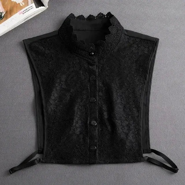 Detachable White Faux Collar With Front Tie For Women And Girls Vintage Lace Blouse Collar
