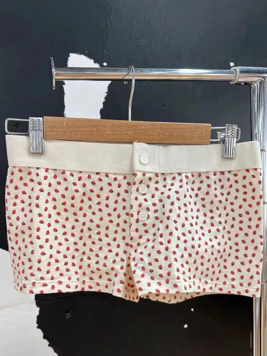 Strawberry Print Vest And Shorts Set For Women Eyelet Bow Tank Top