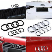 Audi four-ring emblem badge set in black and chrome for hood, grille, and rear trunk; fits A3–Q8