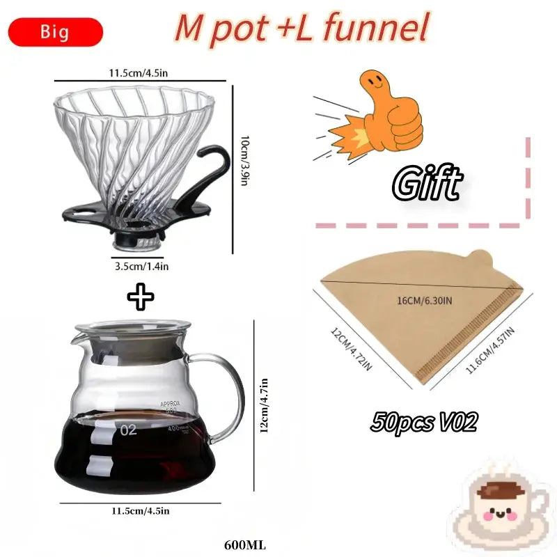 Handmade Glass Coffee Pot and Funnel Set Cloud Shaped Pour Over Server With Extraction Cup For Home Use