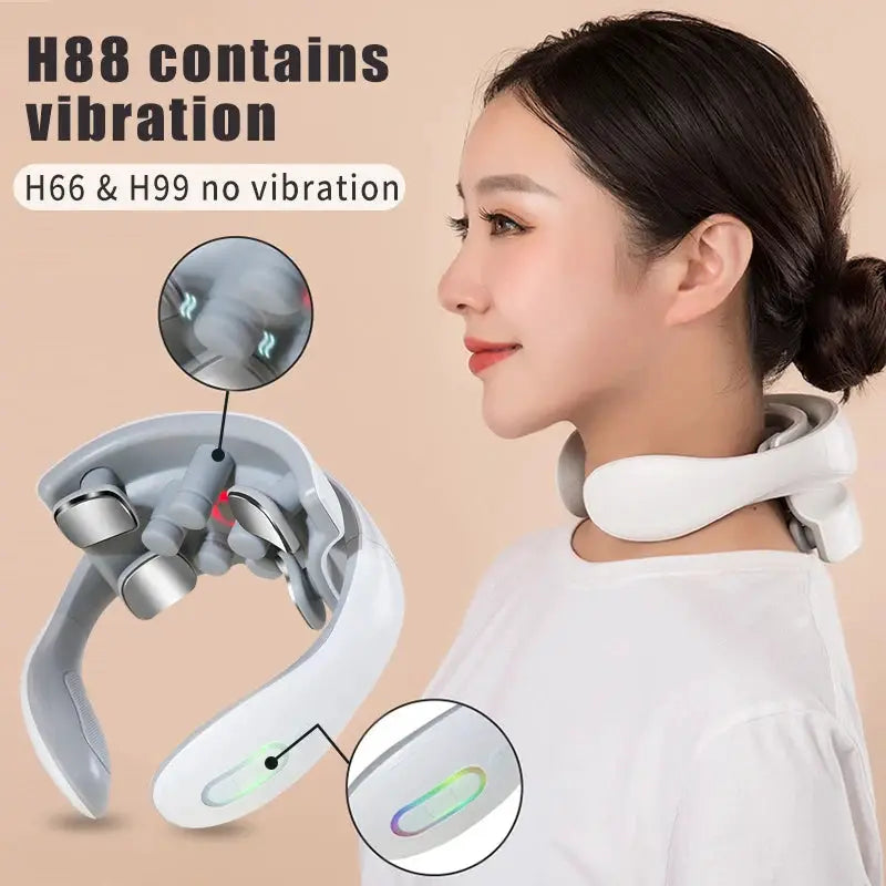 Vibration neck massager, white, rechargeable with LED indicators and multiple vibration heads