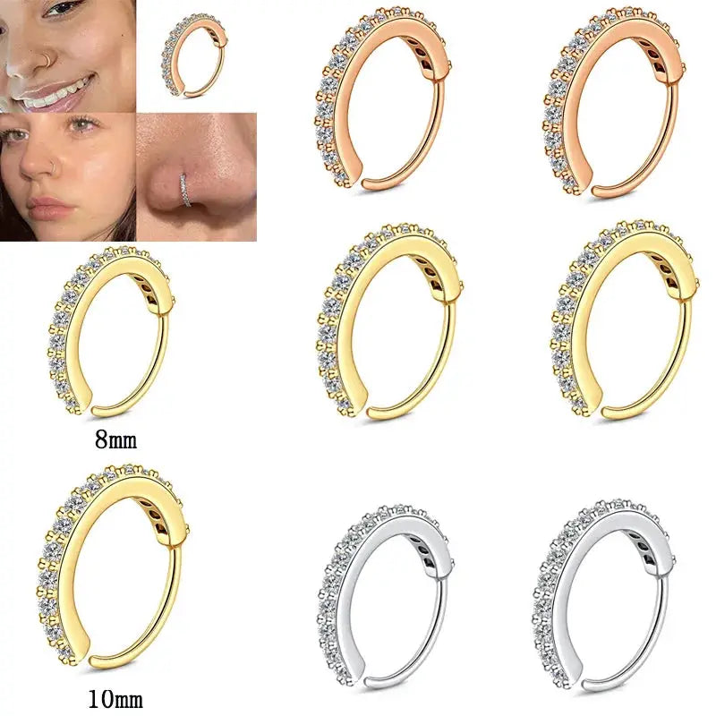Cubic Zirconia Fake Nose Ring For Women Stainless Steel Round Cartilage Tragus Helix Ear Piercing Body Jewelry