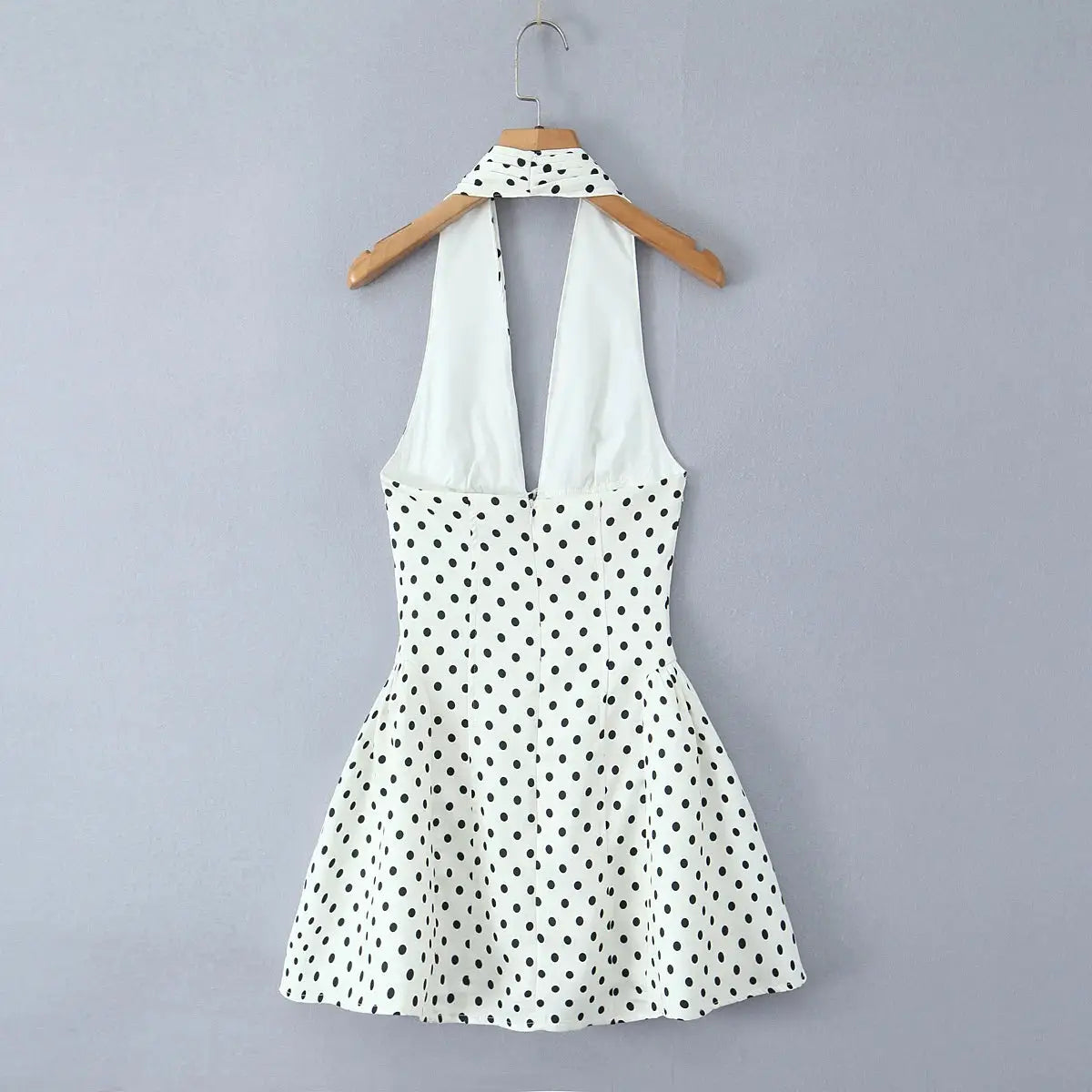 Yenkye French Style Retro Polka Dot Halter Dress Women Backless A Line