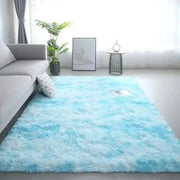 VIKAMA 1pc silk-wool rug, light blue tie-dye, non-slip, machine-washable