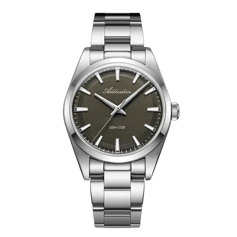 Addiesdive 36mm men's stainless steel watch with olive dial and silver markers