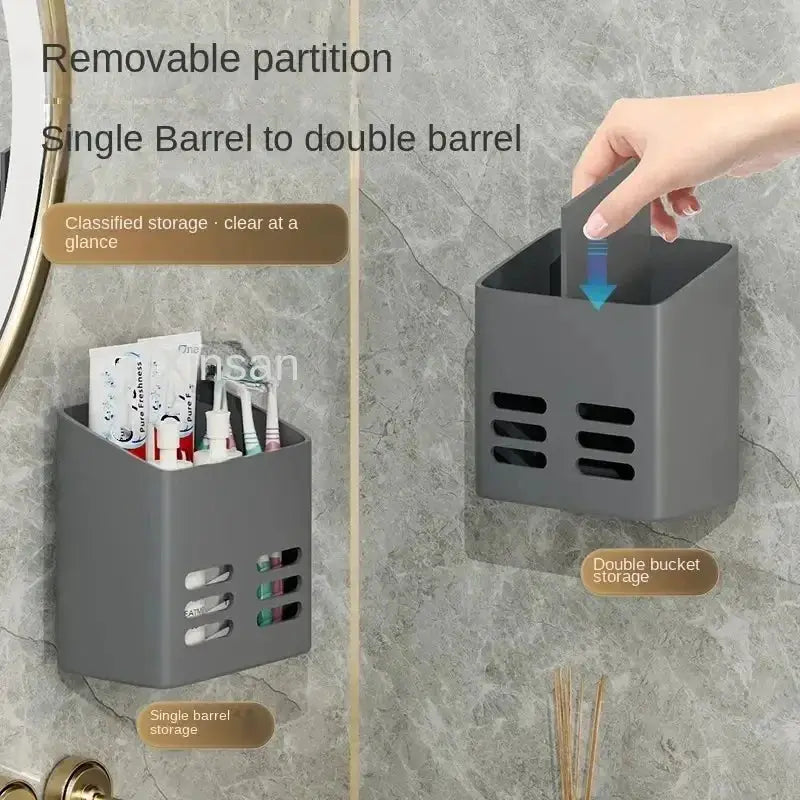 Simples Market gray wall-mounted bathroom makeup storage organizer with single and double bucket configurations.