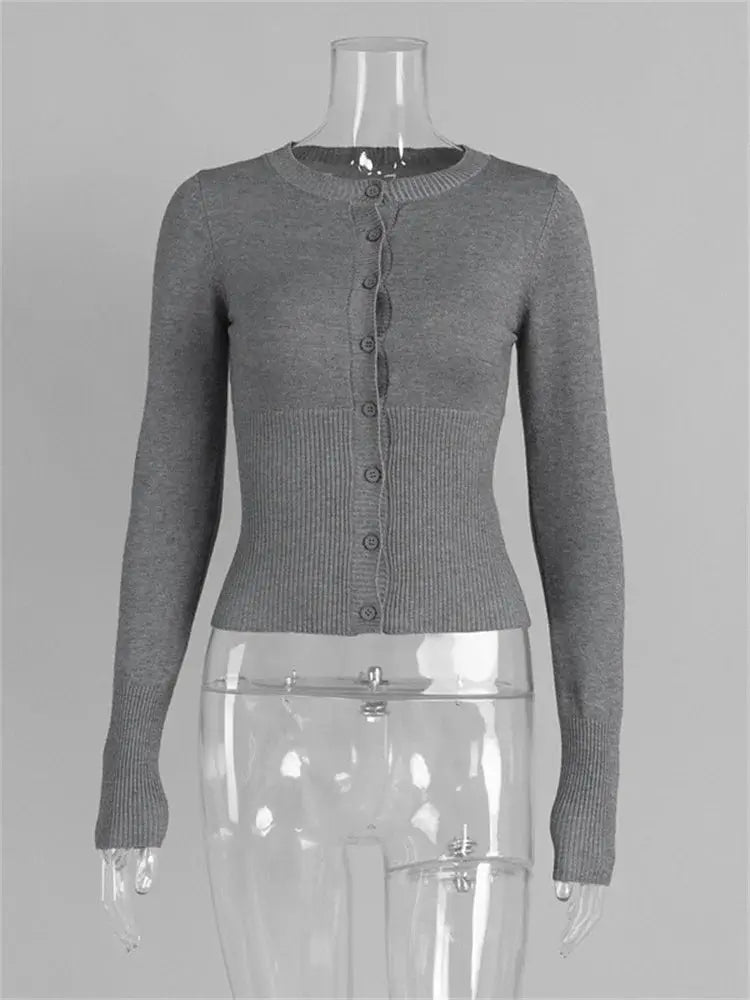 Tossy Casual Knit Cardigan for Women Long Sleeve Ribbed Patchwork Cropped Top Elegant Slim Knitwear for Autumn Winter