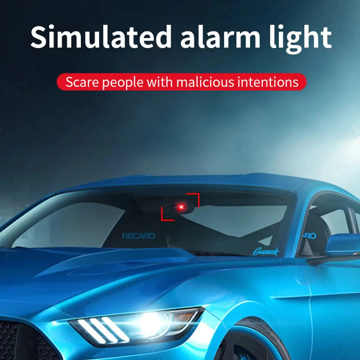 2-pack simulated alarm lights for cars, solar-powered blue and red flashing security signals