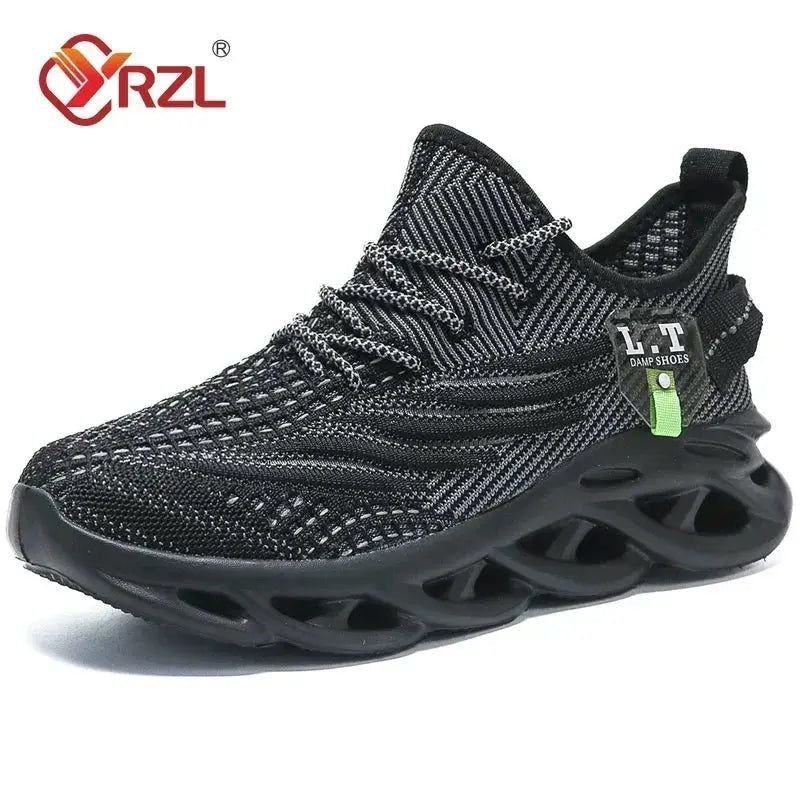 YRZL Men and Women Running Shoes Black Breathable Mesh Casual Sneakers Outdoor Shock Absorption